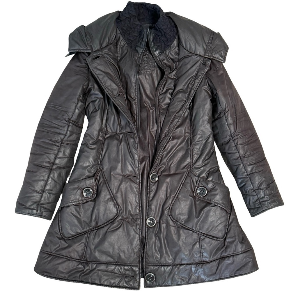Mackage Coat jacket quilted with hood and leather trim size Small